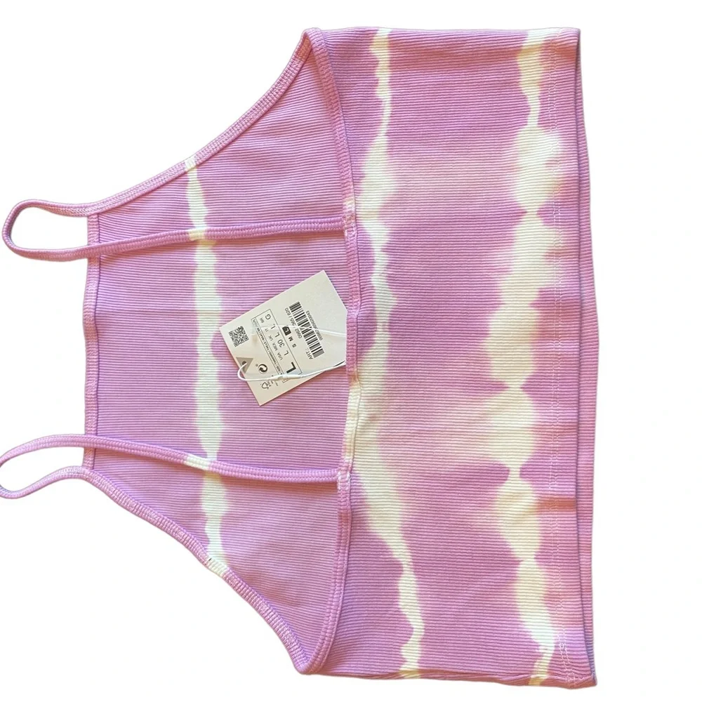 Zara Lavender and White Tie Dye Cropped Tank Top